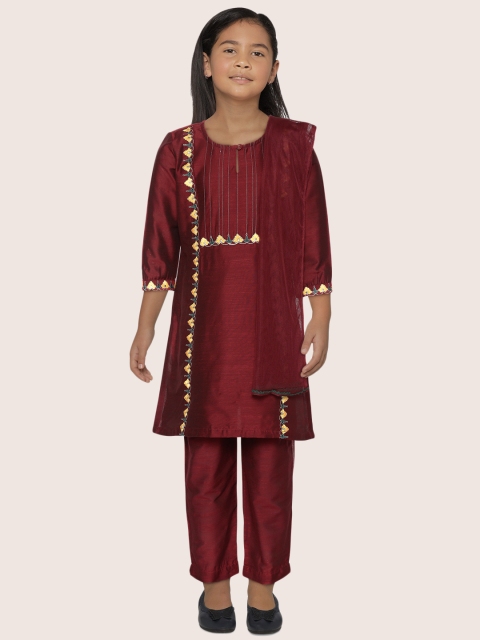 

Sangria Girls Maroon Yoke Design Kurta with Trousers & Dupatta