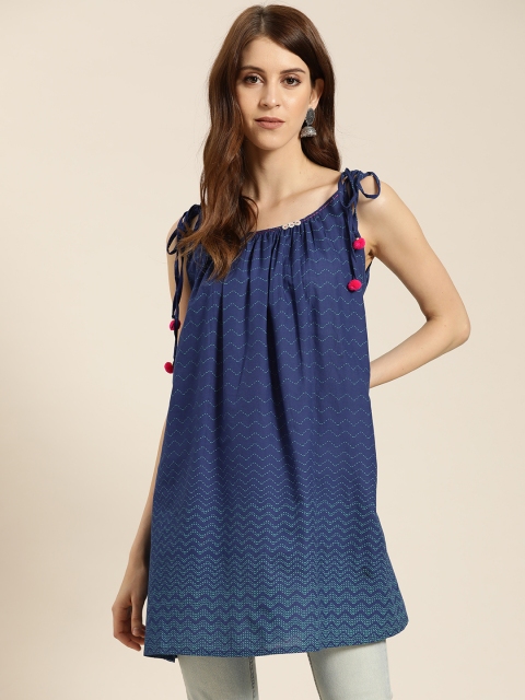 

Sangria Women Navy Blue & Green Chevron Print Tunic