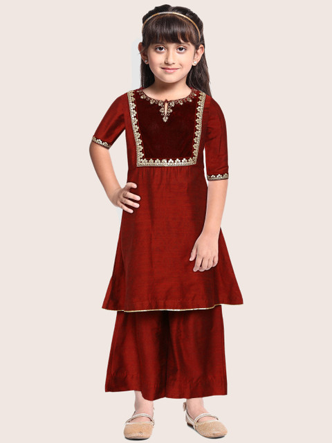 

Sangria Girls Maroon Yoke Design Kurta with Palazzos