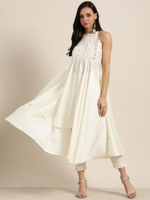 

Sangria Women Off-White Yoke Design Kurta with Trousers