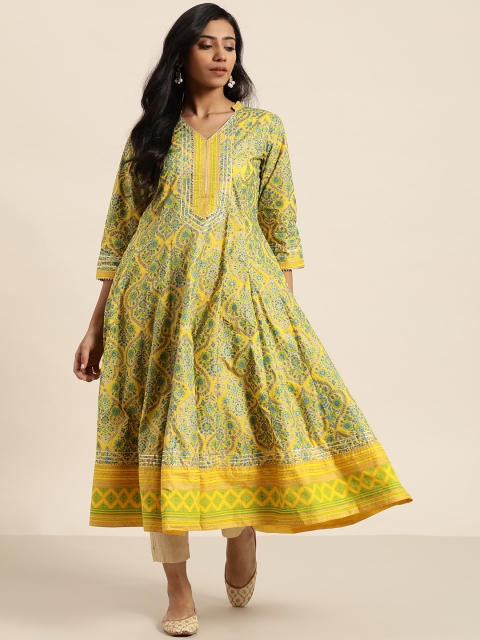 

Sangria Women Yellow & Green Printed Anarkali Kurta