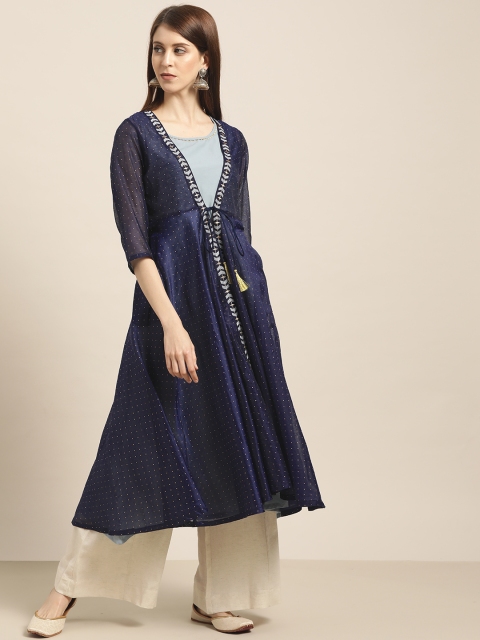 

Sangria Women Blue & Golden Printed Asymmetric Layered A-Line Kurta