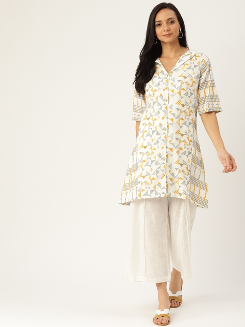 

Sangria Women Off-White & Grey Printed Kurta with Palazzos