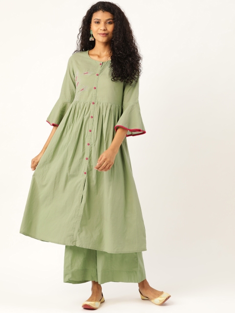 

Sangria Women Green Solid Kurta with Palazzos