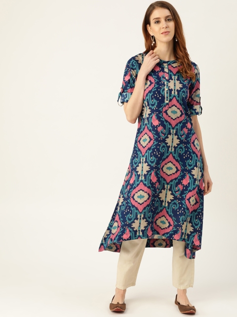 

Sangria Women Blue & Pink Printed Asymmetric A-Line Kurta
