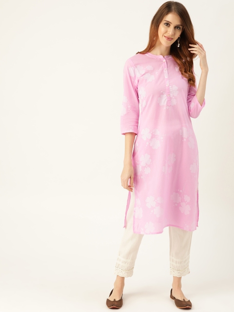 

Sangria Women Pink & White Floral Printed Straight Kurta