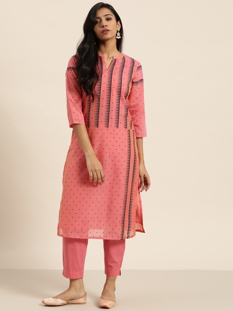 

Sangria Women Pink & Black Printed Kurta with Trousers