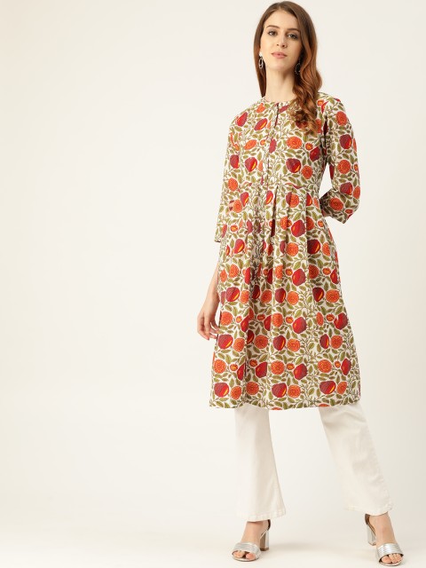 

Sangria Women White & Red Floral Printed A-Line Kurta