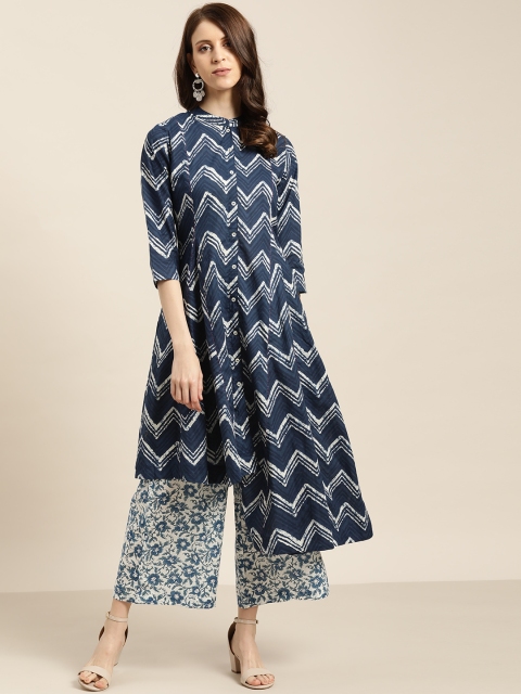 

Sangria Women Blue & Off White Printed Kurta with Palazzos