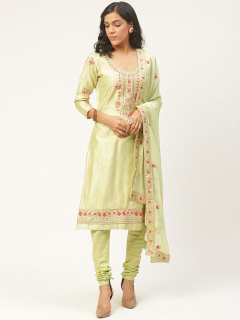 

Shaily Green & Pink Yoke Design Unstitched Dress Material