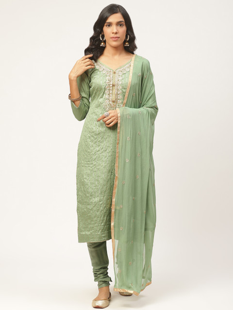 

Shaily Green & Golden Embroidered Unstitched Dress Material