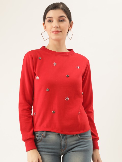 

Belle Fille Women Red Embellished Sweatshirt