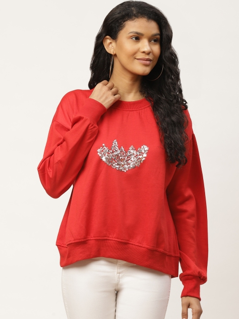 

Belle Fille Women Red Sequence Embellished Sweatshirt