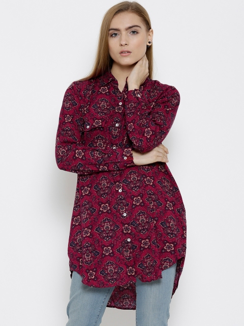 

Tokyo Talkies Maroon Floral Print Tunic Shirt