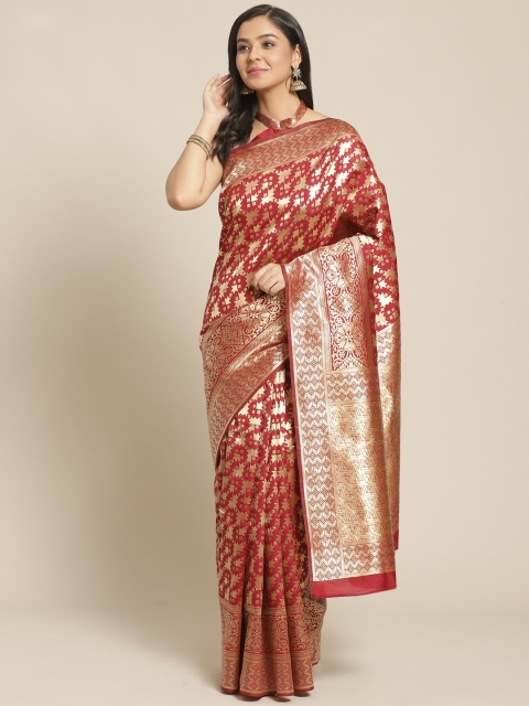 

Mitera Maroon& Golden Pure Silk Woven Design Saree