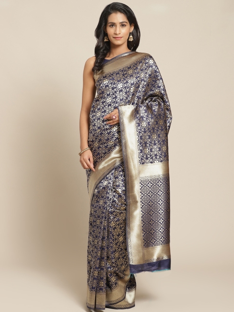 

KALINI Navy Blue & Golden Pure Silk Zari Woven Design Designer Saree