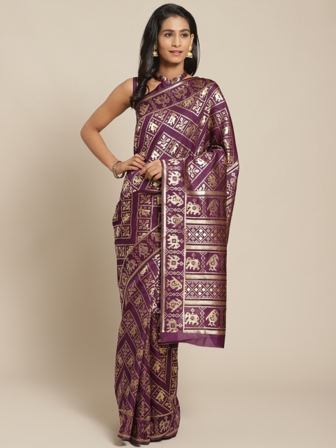 

Mitera Purple & Golden Zari Pure Silk Woven Design Saree