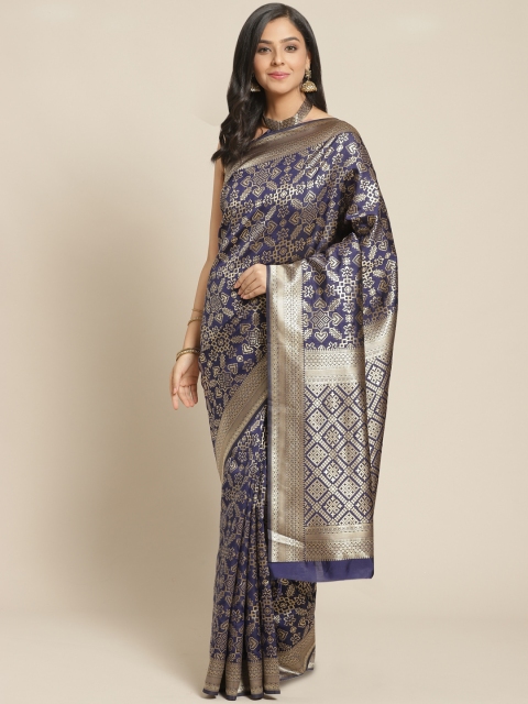 

KALINI Navy Blue & Golden Pure Silk Woven Design Saree