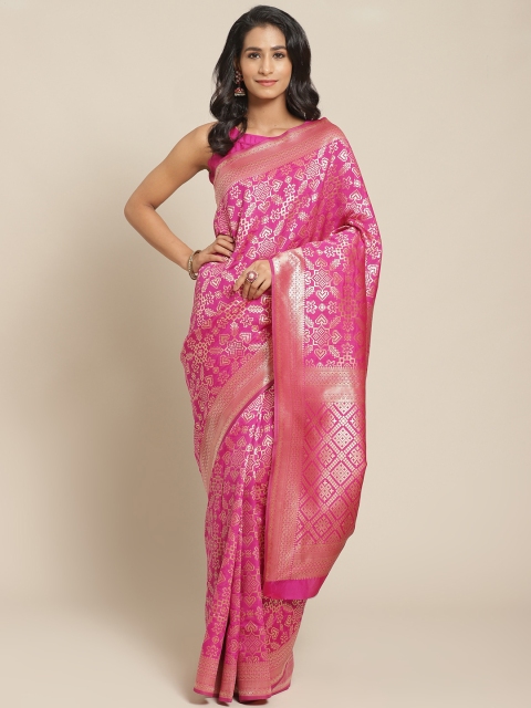 

KALINI Pink & Golden Zari Pure Silk Woven Design Saree