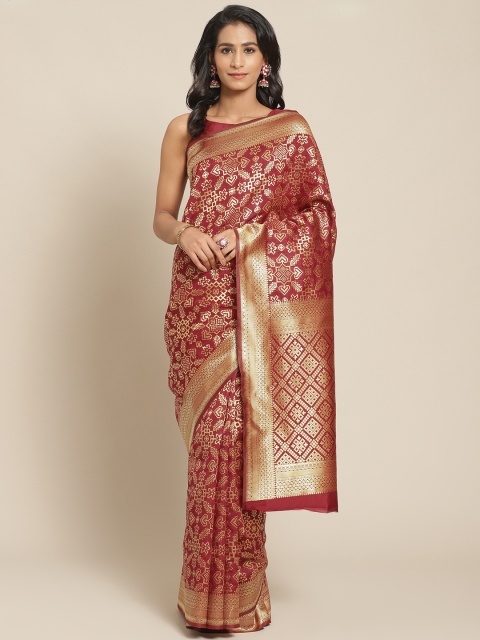 

KALINI Maroon & Golden Silk Zari Woven Design Saree