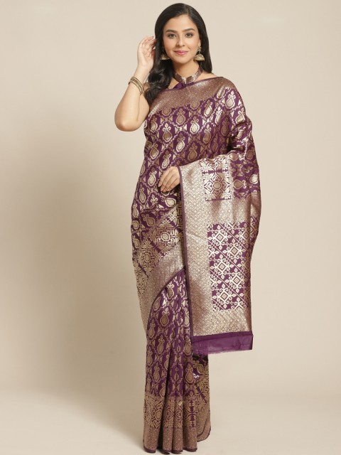 

Mitera Purple & Golden Pure Silk Zari Woven Design Celebrity Saree