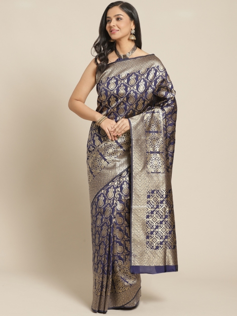 

KALINI Navy Blue & Golden Pure Silk Zari Woven Design Celebrity Saree