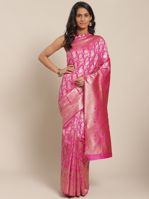 

KALINI Pink & Golden Ethnic Zari Woven Design Saree