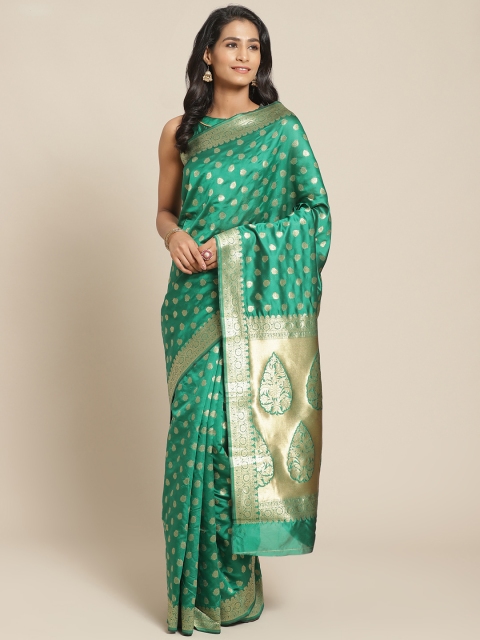 

KALINI Green & Golden Zari Pure Silk Woven Design Saree