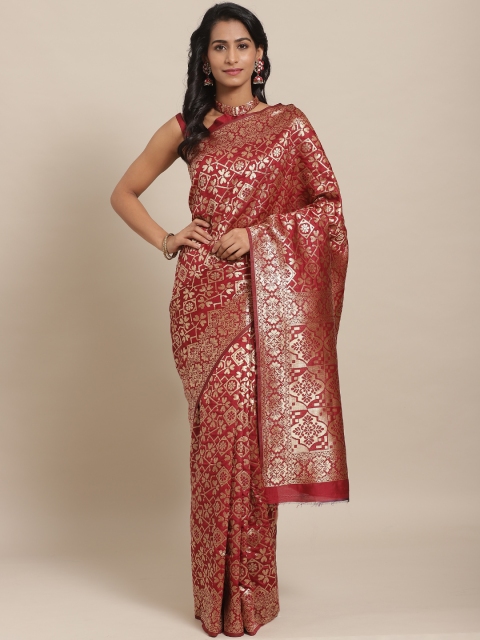 

KALINI Maroon & Golden Zari Weaving Silk Woven Design Saree