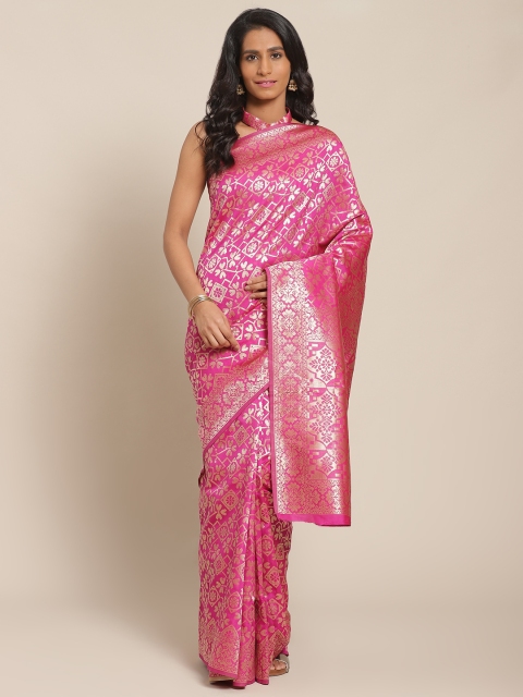 

KALINI Pink & Golden Ethnic Zari Woven Design Saree