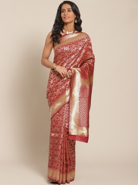 

KALINI Maroon & Golden Ethnic Zari Woven Design Saree