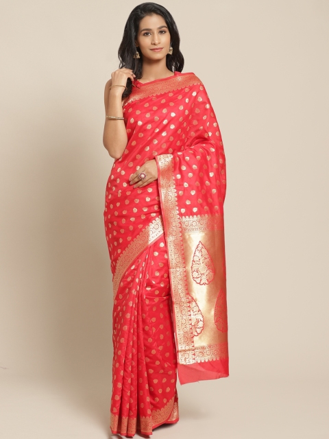 

KALINI Red & Golden Zari Pure Silk Woven Design Saree