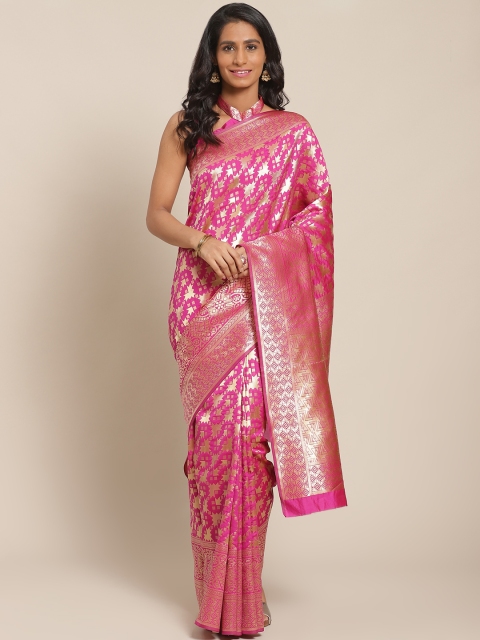 

KALINI Pink & Golden Geometric Zari Woven Design Saree