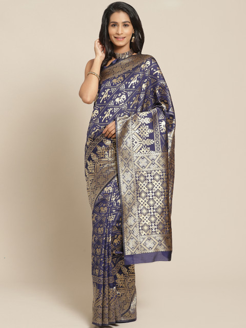 

Mitera Navy Blue & Golden Pure Silk Zari Woven Design Saree