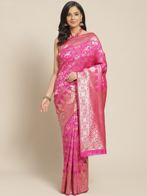 

KALINI Pink & Golden Pure Silk Zari Woven Design Celebrity Saree