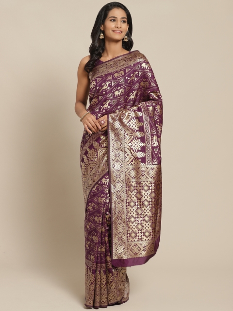 

Mitera Purple & Golden Pure Silk Zari Woven Design Saree