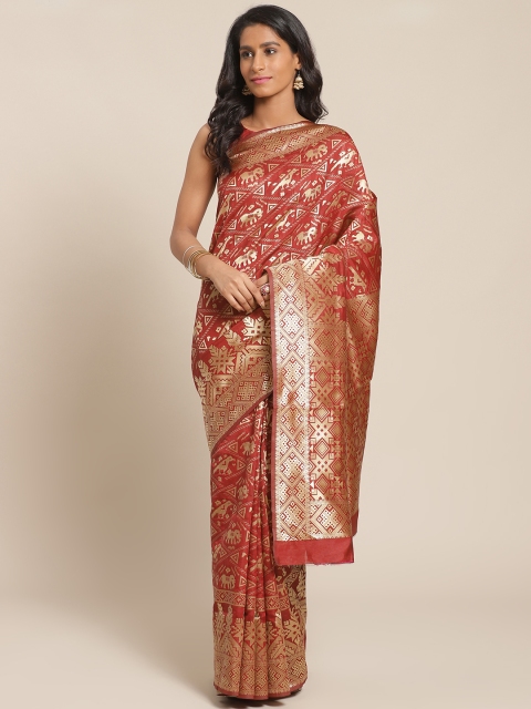 

KALINI Maroon & Golden Ethnic Zari Woven Design Saree