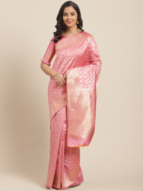 

Mitera Pink & Golden Woven Design Kanjeevaram Saree