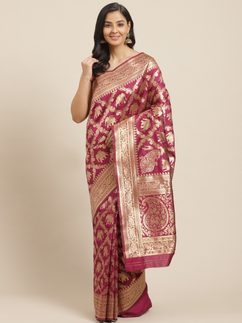 

Mitera Burgundy & Golden Woven Design Kanjeevaram Saree