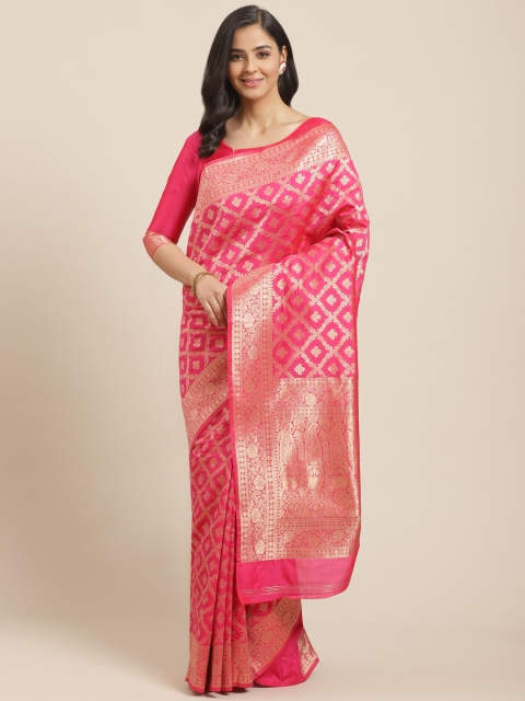 

Mitera Pink & Golden Woven Design Kanjeevaram Saree