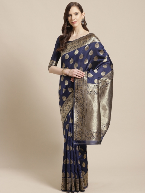 

Mitera Navy Blue & Golden Woven Design Kanjeevaram Saree