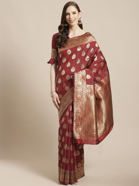 

Mitera Maroon & Golden Woven Design Kanjeevaram Saree