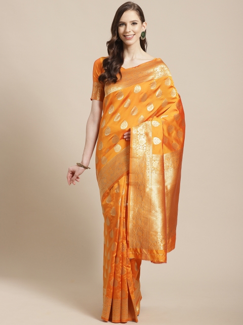 

Mitera Orange & Golden Woven Design Kanjeevaram Saree