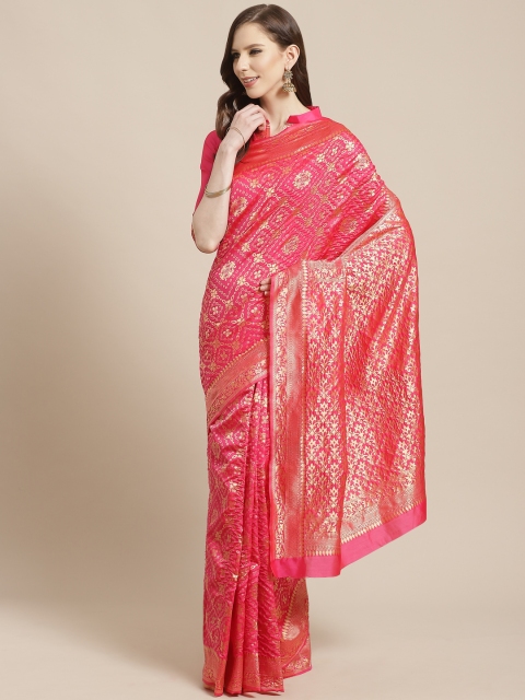 

Mitera Pink & Golden Woven Design Kanjeevaram Saree