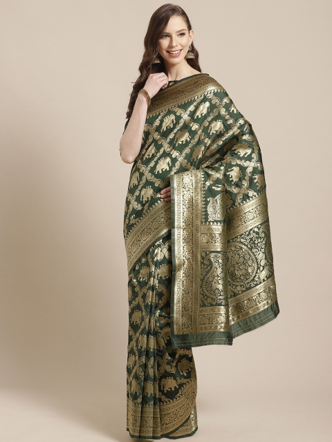 

Mitera Olive Green & Golden Woven Design Kanjeevaram Saree