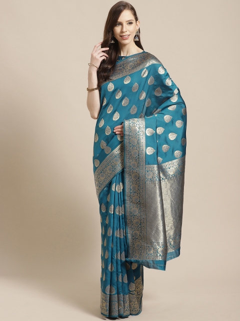 

Mitera Teal Blue & Golden Woven Design Kanjeevaram Saree