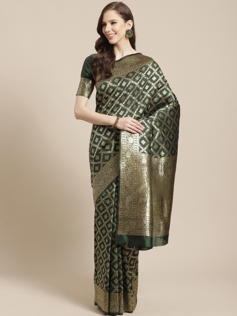 

Mitera Olive Green & Golden Woven Design Kanjeevaram Saree