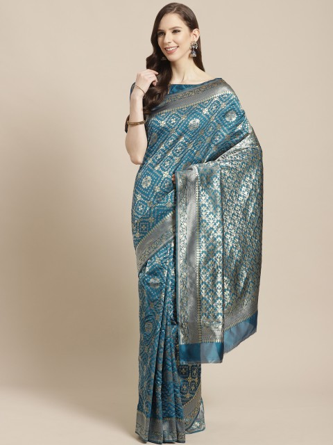 

Mitera Teal Blue & Golden Woven Design Kanjeevaram Saree