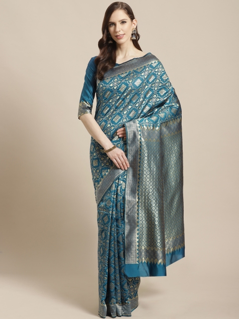 

Mitera Teal Blue & Golden Woven Design Kanjeevaram Saree
