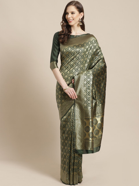 

Mitera Olive Green & Golden Woven Design Kanjeevaram Saree